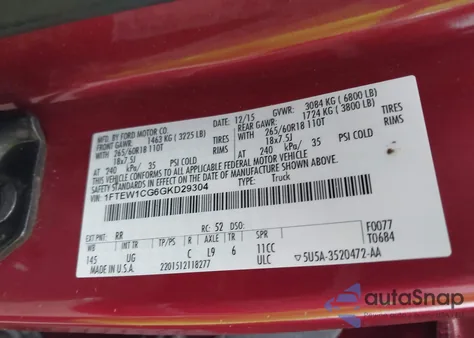 2016 Ford F-150 Xlt из США, поврежденный, VIN 1FTEW1CG6GKD29304